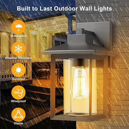Outdoor Wall Mount Lights, H11.84 Exterior Wall Sconces, Outdoor Lighting Fixture, Exterior Lantern, Lighting Fixture for Patio, Porch (Black, 11.84" H)