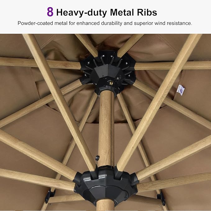 PURPLE LEAF 11 Feet Patio Umbrella Outdoor Table Umbrella Round Aluminum Market Umbrella with 8 Sturdy Ribs & Crank Commercial Outdoor Umbrellas for Garden Deck Patio, Taupe