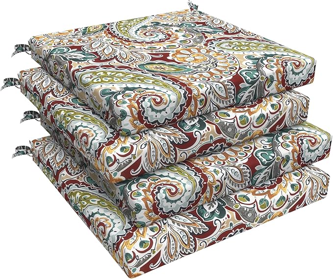 LVTXIII Outdoor Seat Cushions Seasonal Replacement Chair Cushions, Patio Chair Pads with Ties for Dining Chairs and Garden Furniture, Square Back, 19"x19"x2", 4 Pack, Paisley Chilli