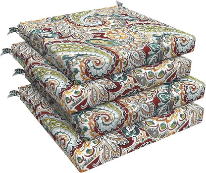 LVTXIII Outdoor Seat Cushions Seasonal Replacement Chair Cushions, Patio Chair Pads with Ties for Dining Chairs and Garden Furniture, Square Back, 19"x19"x2", 4 Pack, Paisley Chilli