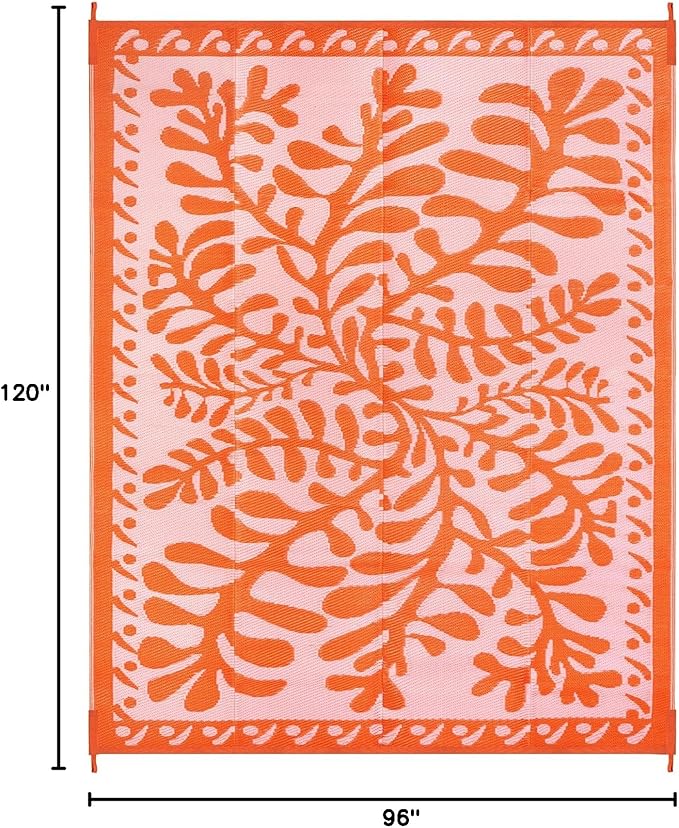 Anidaroel 8x10 Outdoor Rug for Patios Clearance, Waterproof Camping Rug for Outside RV, Reversible Plastic Straw Outside Rugs, Large Outdoor Area Rug for Garden, Camper, Pool Deck(Orange,8’x10’)
