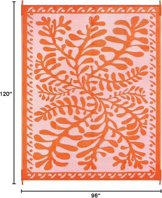 Anidaroel 8x10 Outdoor Rug for Patios Clearance, Waterproof Camping Rug for Outside RV, Reversible Plastic Straw Outside Rugs, Large Outdoor Area Rug for Garden, Camper, Pool Deck(Orange,8’x10’)