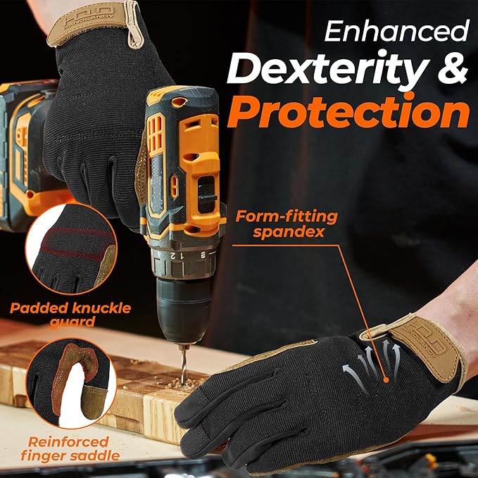HANDLANDY Work Gloves for Men & Women, Utility Mechanic Working Gloves Touch Screen, Flexible Gardening Gloves for Yard