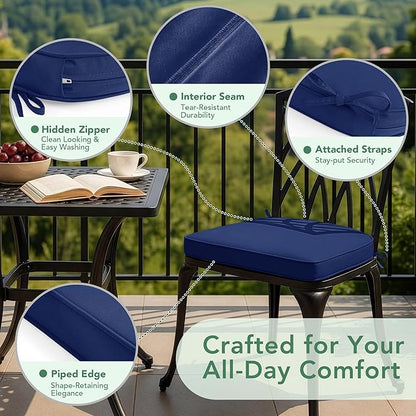 Outdoor Chair Cushions Set of 4: Waterproof & Fade Resistant Patio Furniture Cushions - 18.5 x 16 x 2 Inch Non Slip Round Corner Seat Cushion Pads with Removable Cover for Garden Yard Lawn, Navy Blue