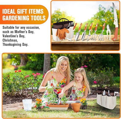 Garden Tool Set - 10 PCS Heavy Duty Stainless Steel Gardening Tools Set with Storage Bag, Gardening Kit Ideal Gardening Gifts for Women & Men, Indoor/Outdoor Use for Digging, Planting, Pruning