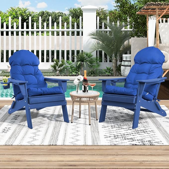 Adirondack Chair Cushion, Outdoor Rocking Chair Cushions Set of 4, Water Resistant Glider Rocker Chairs Replacement Cushions Set with Straps, 44''L x 19''W x 4''H