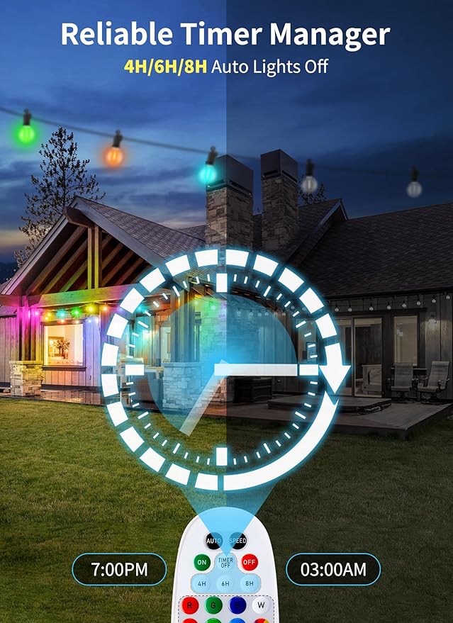 Brightown Outdoor String Lights 58 Feet G40 LED Patio Lights, 27 Plastic Edison Bulbs(2 Spare), Waterproof Connectable Hanging Light for Backyard Porch Balcony Party Decor, E12 Base, Multicolor