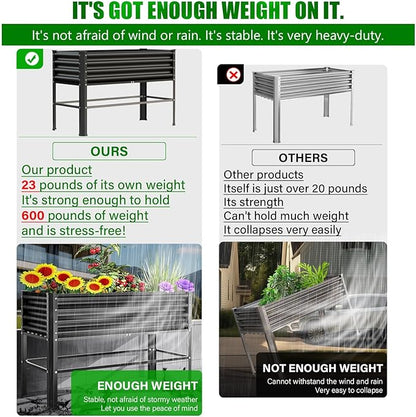 Galvanized Raised Garden Bed with Legs,48×24×32in Large Metal Elevated Raised Planter Box ,Raised Garden Bed,600lb Capacity with Drainage Holes for Vegetables Lawn Green Flowers, Fruits, Terrace