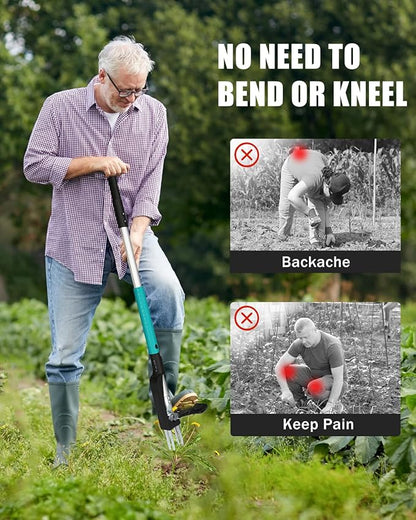 Breeze Touch Stand Up Weed Puller 39" with 4-Claw Hardened Steel Head, Heavy Duty Long Handle Weed Removal Tool for Lawn & Garden, Removes Deep-Root Weeds Like Dandelion & Crabgrass