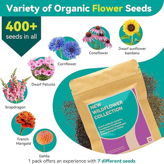 LYKOCLEAN Flower Seed Pods for Ahopegarden, iDOO MUFGA Hydroponics Growing System Indoor Gardening, 400+ Seeds, Dwarf Sunflower Bambino, French Marigold, Dahlia, Dwarf Petunia(7-Pods)