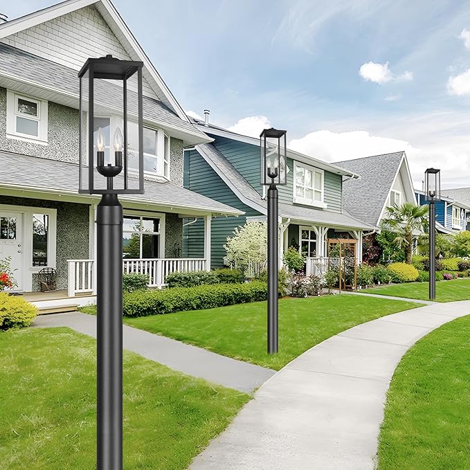 Outdoor Post Light Fixture, 20 Inch Tall Modern Exterior Square Pillar Lantern with Black Finish & Clear Glass, Transitional Pier Mount Lamp, Pole Light for Garden, Backyard, Patio, Pathway