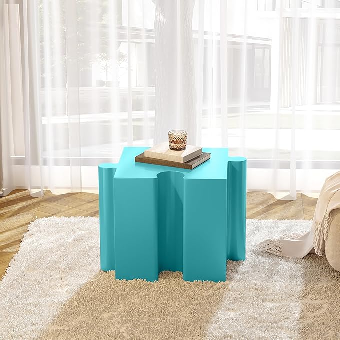 Christopher Knight Home Daton 3 Piece Interlocking Outdoor Side Table Set, Modular Lightweight Concrete Coffee Table, Convertible MGO End Table for Indoor&Outdoor, Creative Set Up,Sky Blue+Mint Green