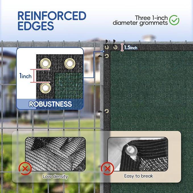 4' x 50' Green Privacy Fence Screen Net Fencing 90% Privacy Blockage Windscreen Mesh Shade Cover with Copper Grommet for Patio Backyard Garden Swimming Pool, Zip Ties Included