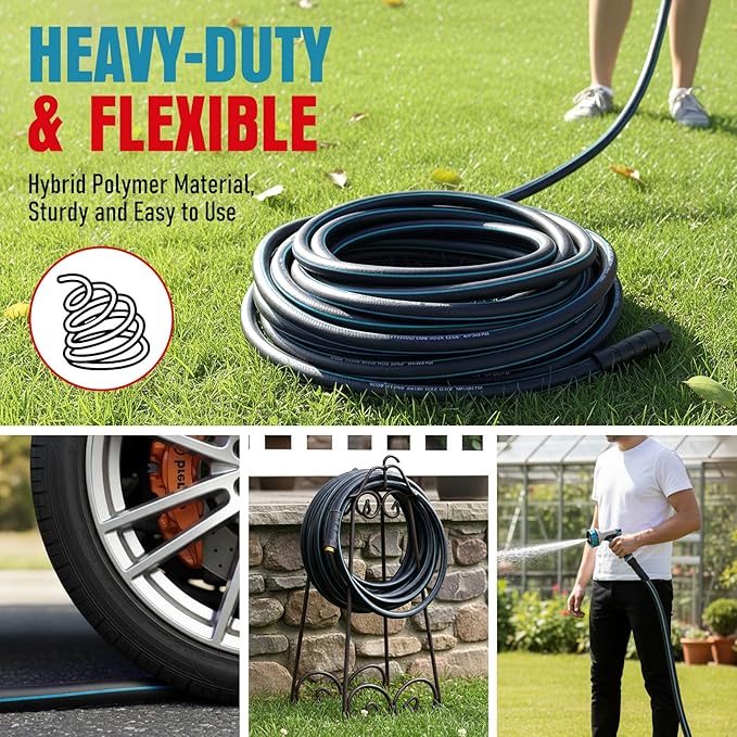 Heavy Duty Garden Hose 100ft, NON-EXPANDABLE Flexible Water Hose, Kink Resistant Lightweight Hybrid Hose, Leakproof Hose Male to Female Fittings
