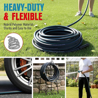 Heavy Duty Garden Hose 100ft, NON-EXPANDABLE Flexible Water Hose, Kink Resistant Lightweight Hybrid Hose, Leakproof Hose Male to Female Fittings
