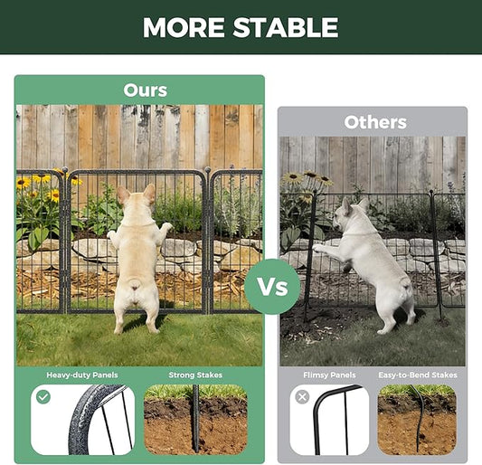 FXW Garden Fence Outdoor for the Yard – 24in(H) x 60.9ft(L) Heavy Duty Metal Animal Barrier for Dog, No Dig Decorative Dog Fence, 32 Panels, Silver