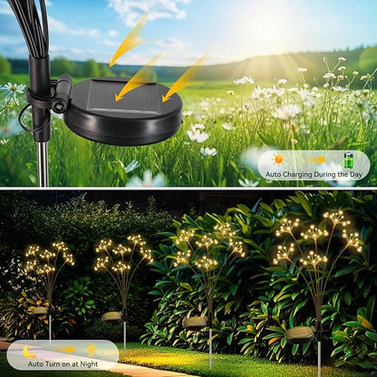 Solar Garden Lights 6 Pack Waterproof Solar Swaying Starburst Light Outdoor Lights for Yard Patio Walkway Pathway Party Wedding Christmas Decorative, Warm White