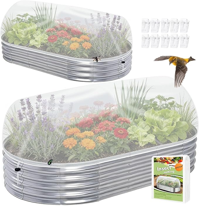 2 Pack Garden Netting for 8x2x1ft Raised Beds, Ultra-Fine Mesh Plant Covers with Drawstring&10 Clips, Bird, Pest & Small Animal Barrier for Protecting Vegetables, Fruits & Flowers