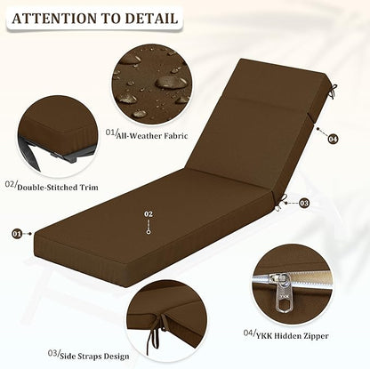 Chaise Lounge Cushions Outdoor, 72" L X 21" W X 4" D Lounge Chair Cushions for Outdoor Furniture, High-Density Foam Outdoor Chaise Cushion-Waterproof Fade-Resistant ThickPatio lounge chair cushion
