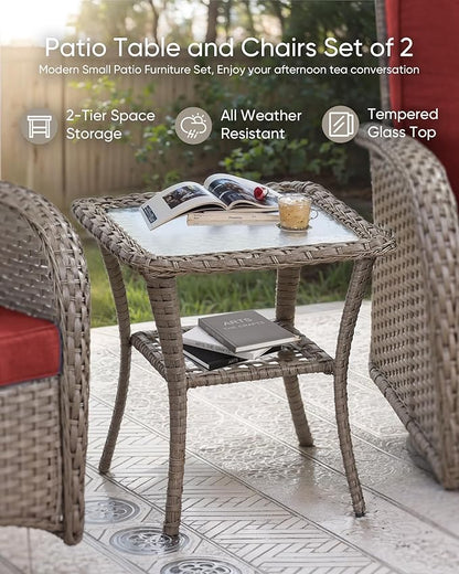 HUMMUH 6 Pieces Patio Furniture Set-Patio Glider Loveseat with Rattan Outdoor Swivel Chairs Outdoor Conversation Furniture Sets for Deck Lawn Porch Balcony Poolside-Grey/Red