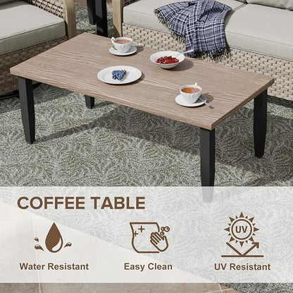 COOS BAY Modern Wicker Outdoor Furniture Set, Patio Conversation Set with Patio Chairs, 2 Seat Loveseat, Coffee Table and Side Table, 5 Piece, Brown/Gray