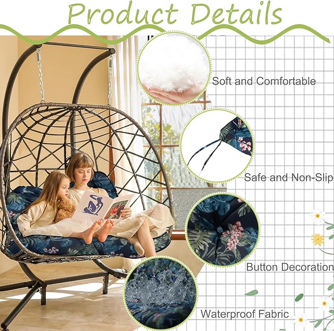 Replacement Cushions for Swing, Waterproof Porch Swing Cushion, 2-3 Seat Replacement Swing Seat Cushion with Backrest and Ties for Patio Backyard Porch Garden (Hummingbird, 40 * 70.8 in)