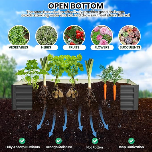 GarveeHome 6 * 3 * 1FT Raised Garden Bed Kit, Galvanized Raised Garden Beds Outdoor for Gardening, Above Planter Boxes, Large Garden Bed for Vegetables, Fruits, Dark Grey, 2 Pcs