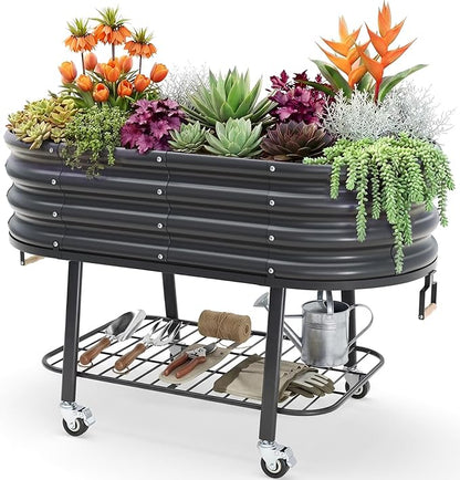 KING BIRD Large Raised Garden Bed with Legs Galvanized Elevated Planter Box in for Backyard, Patio, Balcony, Dark Grey, 47.2x23.6x29.9 in