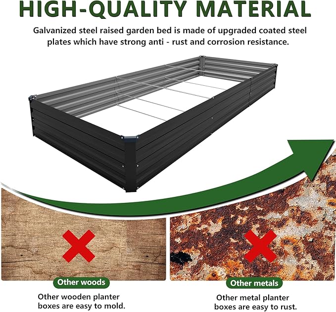 12×4×1FT(2PCS) Galvanized Raised Garden Bed Kit Metal Planter Boxes,Large Outdoor Planters Garden for Planting Vegetables,Flowers,Herbs -Black