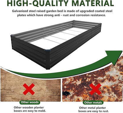 12×4×1FT(2PCS) Galvanized Raised Garden Bed Kit Metal Planter Boxes,Large Outdoor Planters Garden for Planting Vegetables,Flowers,Herbs -Black