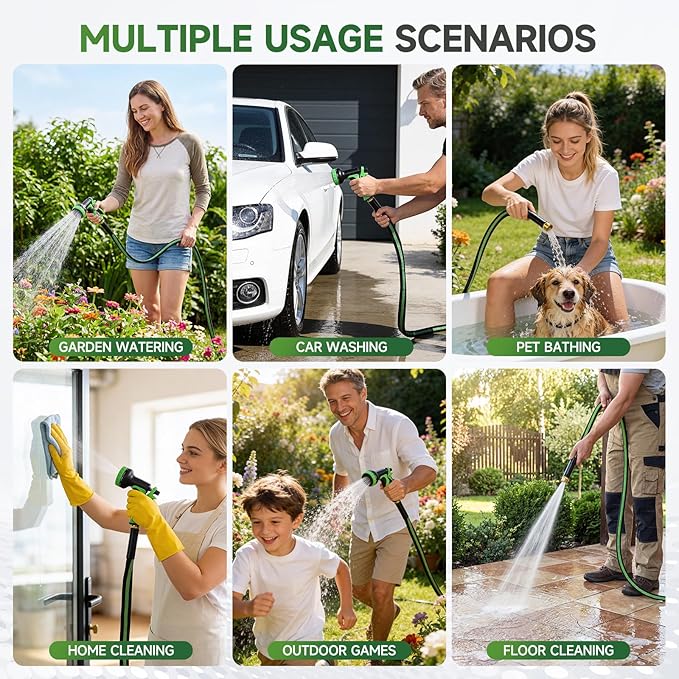 Garden Hose 75 ft Flexible Water Hoses Non-Expanding Lightweight Portable No Kink High Pressure Flat Fabric 3/4” fittings Leak-proof Durable Pipe for Outdoor Outside Yard Lawn Patio Watering Car Wash