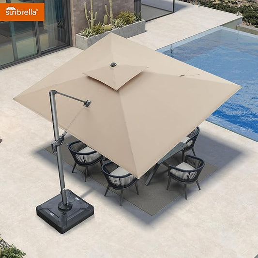 PURPLE LEAF Patio Umbrella with Base Included 9' X 12' Cantilever Outdoor Double Top Large Rectangle Umbrella Heavy Duty 360° Rotation Offset Hanging Umbrella for Garden Deck Pool Spectrum Sand