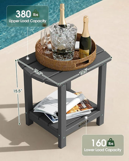 Outdoor Side Table – 2-Tier HDPE Adirondack Side Table, Sturdy Small Outdoor Tables, Weather-Resistant & Easy Assembly Patio End Tables for Garden, Balcony, Porch & Poolside (Grey)