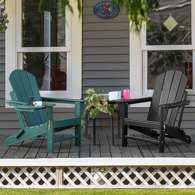 Adirondack Chair, HDPE Folding Adirondack Chair with Multifunctional Cup Holder, Weather Resistant Fire Pit Chair for porches, patios, patios, poolsides, Decks.