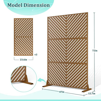 Metal Privacy Screen Outdoor Privacy Screen, Freestanding Fence Panel for Outside, 72''H×47''W, Decorative Screen Panel for Backyard/Patio/Deck