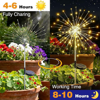 btfarm 1 Pack Solar Garden Lights Outdoor, 8 Modes Firework Lights Solar Powered, Waterproof Twinkle Fairy Light Outside for Yard Patio Pathway Pool Christmas Party Decorative, Warm White