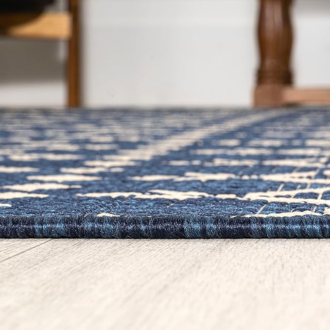 JONATHAN Y Moroccan Geometric Indoor Outdoor Area Rug 9X12 Navy/Beige, Ourika Textured Weave for Backyard, Patio, Porch, Easy-Cleaning, High Traffic, Pet-Friendly, Non-Shedding (SMB108K-9)
