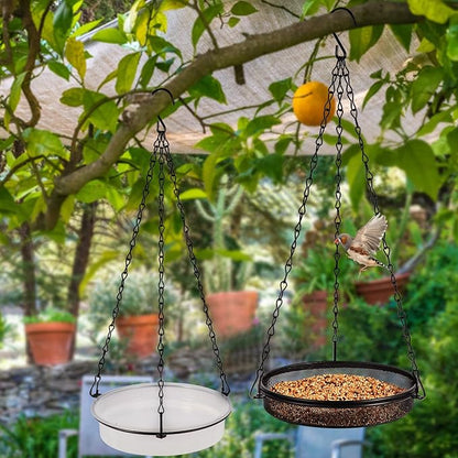 HRAYLTOP 2-in-1 Set Hanging Bird Feeder and Bath for Outdoor, Small Metal Tray Perfect for Attracting Bird