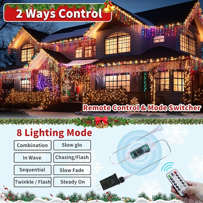 Icicle Christmas Lights Waterproof - Multi Color 65Ft 506 LED Icicle Lights for Outside Decorations with Remote, Plug-in Icicle String Lights Color Changing for Outdoor Indoor Holiday Wedding Decor