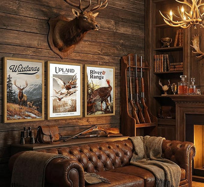 3Pcs Framed Wild Animal Canvas Wall Art Nature Wilderness Deer Wild Duckturkey Wall Decor Pictures Hunting Outdoorsy Cabin Posters Prints Gift Hunter Dad for Living Room Bedroom Home Decoration