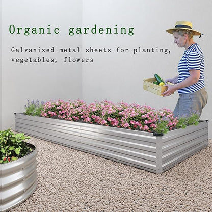 8×2×1FT(2PCS) Galvanized Raised Garden Bed Kit Metal Planter Boxes，Large Outdoor Planters Garden for Planting Vegetables,Flowers,Herbs -Silver
