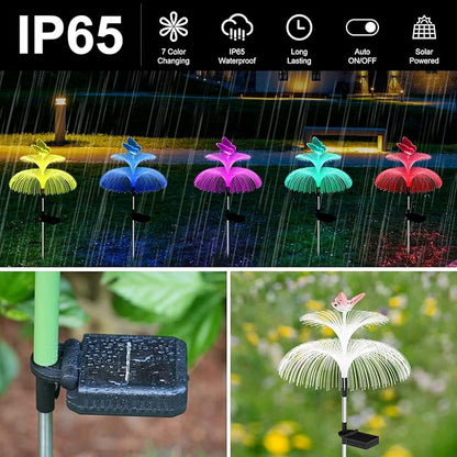 Weepong Solar Garden Lights Waterproof 3 Pack Solar Lights Outdoor Decorative 7 Color Changing Double Jellyfish and Butterfly Flower Garden Decor Yard Christmas Pool Outdoor, Gifts for Mother's Women