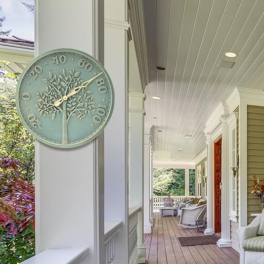 Whitehall Products 10436 Tree of Life 16 inch Indoor Outdoor Wall Thermometer in Bronze Verdigris