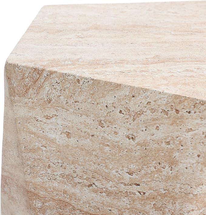 LuxenHome Outdoor Accent Side Table, 18'' Travertine-Style Irregular Textured Cement Patio End Table, Outdoor Coffee Furniture for Backyard Balcony, Modern Garden Stool for Outside