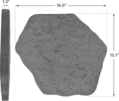 Arcadia Garden Products Set of 4, 16x17” Dark Gray Stepping Stone Fiberclay Pavers, Outdoor Garden Natural Repeatable Pattern Pathway, Faux Stone Decorative Landscaping Walkway