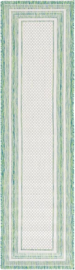 SAFAVIEH Washable Rug Outdoor Courtyard Collection - 2'3" x 6'7" Runner, Ivory & Green, Non-Shedding & Easy Cleaning, Ideal for Patio, Entryway, Mudroom, Hallway, Kitchen (CY8475-55712)