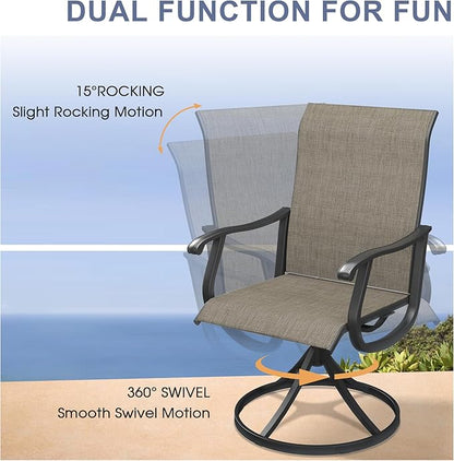 VICLLAX 3 Pieces Small Outdoor Furniture, 2 Patio Swivel Chairs and Small Square Outdoor Table for 2, Mixed Brown Chairs & Black