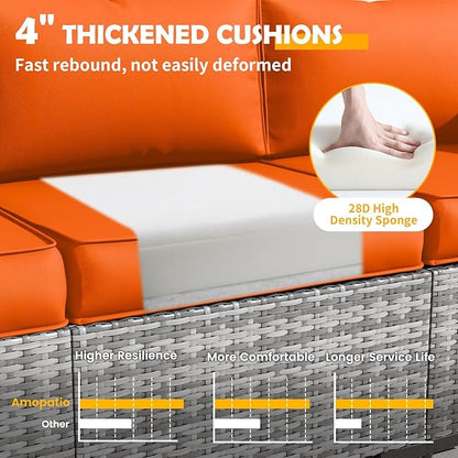 Amopatio Outdoor Sofa Replacement Cushion Set. Waterproof Seat and Back Cushions for Patio Fumniture - Extra-Thick Cushions, Machine- Washable Covers(Orange)