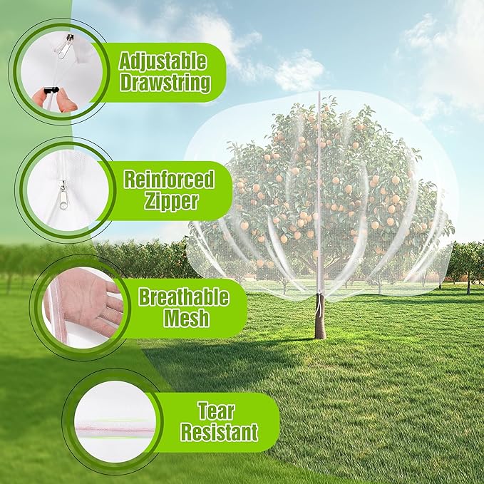10 X 14FT Large Fruit Tree Netting, Tree Nets for Fruit Trees with Zipper and Drawstring, Insect Netting Barrier for Garden Blueberry Bushes Cherry Peach Apple Protection from Squirrels Birds Pests