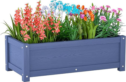 HDPE Raised Planter Box Outdoor,Rot-Resistant and Non-Cracking,Raised Beds for Gardening 29.5 * 14.4 * 9.8 in for Yard,Lawn,Outdoor Planter Boxes Rectangle with Drainage Holes Navy
